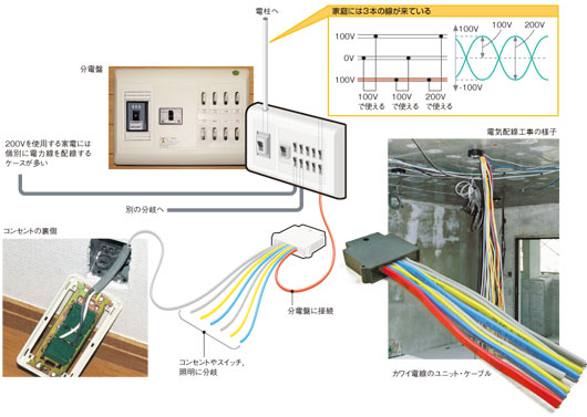 図2-1●家庭内の電気配線は分電盤から分岐している