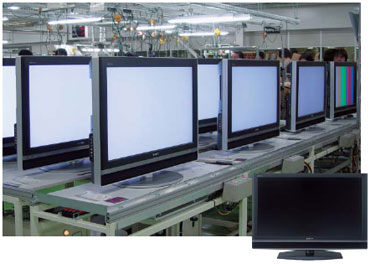 液晶テレビ「ブラビア」の製造ライン（ソニーイーエムシーエスの稲沢テック）と、主力製品であるKDL-40V2000