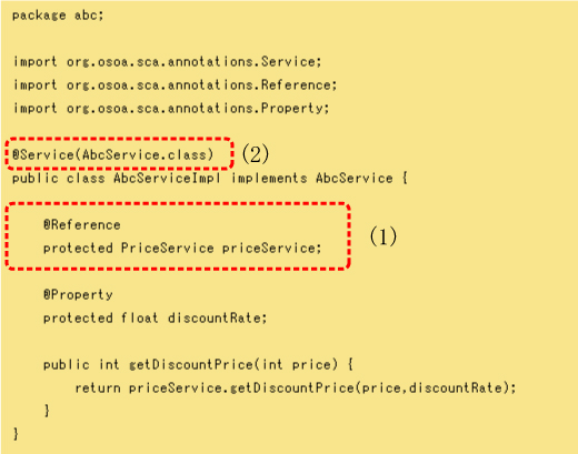 リスト1●Javaによるサービス・コンポーネントの実装例。「Abcサービス」のComponentの実装コード