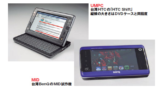 写真2●インテルなどが提供する超小型端末「UMPC」と「MID」