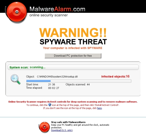 MalwareAlarmのスキャナ画面