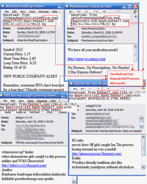 図1　Windows Live Mail/Windows Live Hotmailを利用したスパム