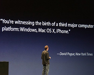 写真1●WWDCの講演で引用されたニューヨーク・タイムズ紙デビッド・ポーグ記者の言葉