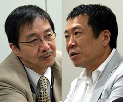 ファクタ出版発行人兼編集長・阿部重夫氏(左)，ITジャーナリスト・佐々木俊尚氏
