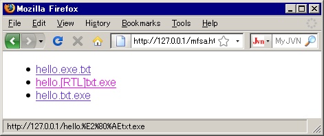写真2●RTLの制御文字を含む実行ファイル名のステータスバー表示（Firefox）