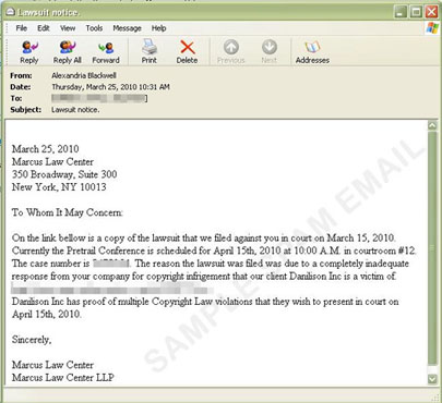 図1●偽の訴訟の文書ファイルのコピーをダウンロードするリンクが記載されていたスパムメール