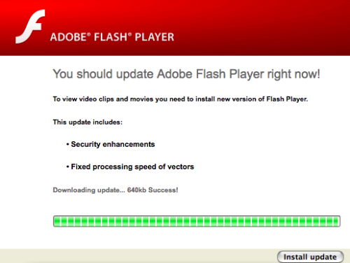 図1●Adobe Flash Playerのアップデート警告画面