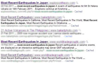 画面1●キーワード「Most Recent Earthquake in Japan」での検索結果