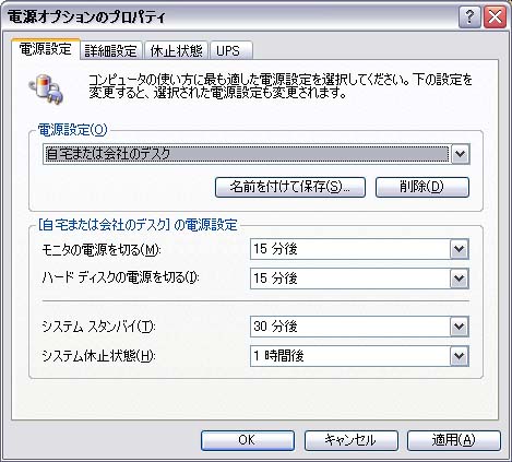 図1●Windows XPの電源オプションのプロパティ画面