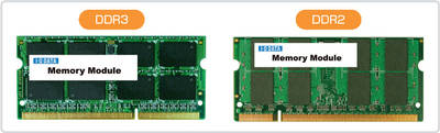 図1　デスクトップパソコン用のメモリーと同様に、DDR3とDDR2とでは切り欠きの位置が異なる。交換する場合は取扱説明書でも規格を確認しよう