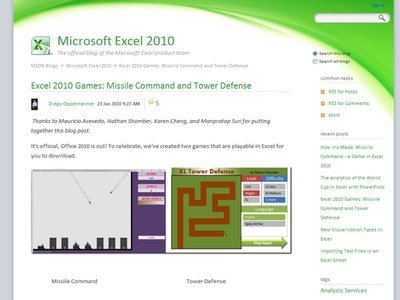 Excelで遊べるゲームを公開しているExcel 2010の公式ブログ