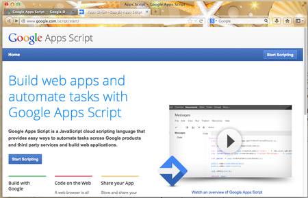 Google Apps Scriptを始めるページ。
