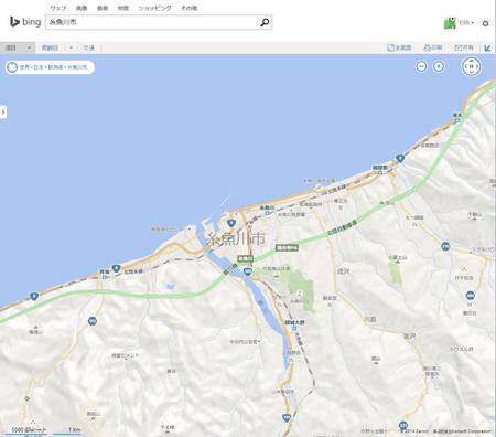 図3 思わぬ名称が記載されていてちょっとトクした気分になる、マイクロソフトの「Bing Maps」。Windows 8のスタート画面から開ける地図でおなじみだ