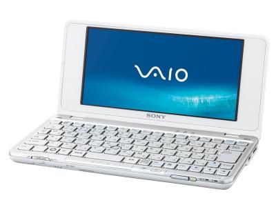 「クリスタルホワイト」のVAIO type P VGN-P50/W。店頭販売モデルは3色のカラバリを用意する。Webカメラを内蔵しないほかは、継続販売のWindows Vistaモデルとほぼ同じボディーだ。実売価格は約8万5000円