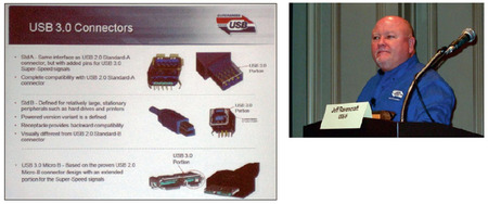 図1　基調講演では、USBインプリメンターズフォーラム議長のジェフ・ラベンクラフト氏が、USB 3.0規格の技術概要や製品化までのロードマップを公開した